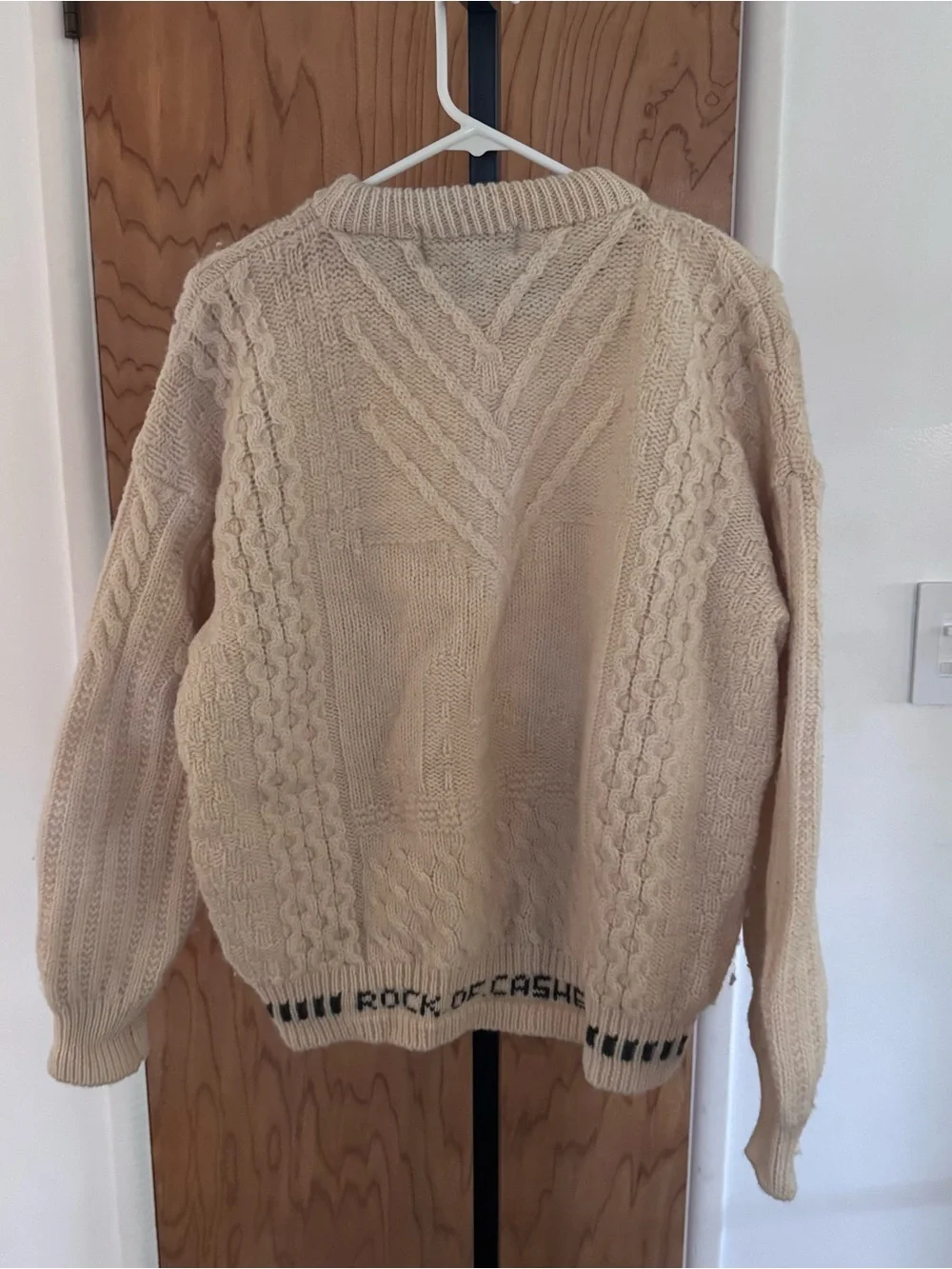 Shamrock Apparel Original Wool Chunky Cable Knit Cream Sweater men Large
